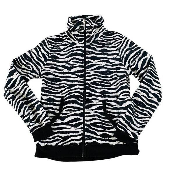 NEW Atmosphere Velvet Zebra Striped Full Zip Sweater - Picture 1 of 12